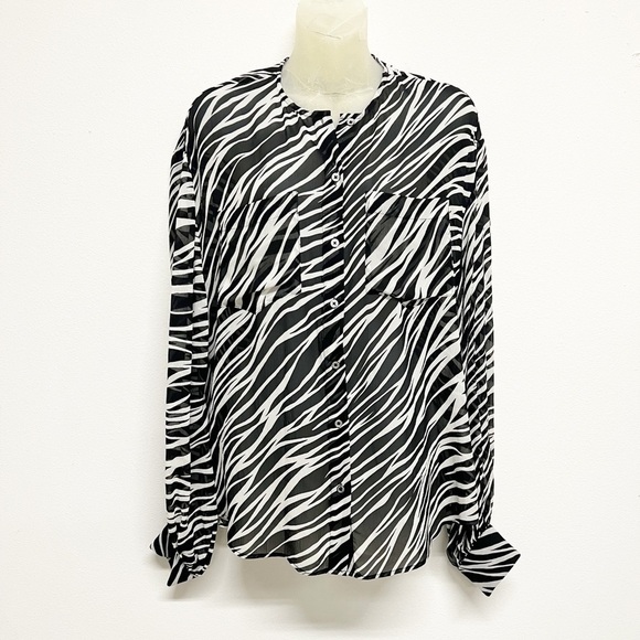 Anine Bing Womens Silk Chiffon Zebra Print Long Sleeve Button Arrow Shirt Sz S - Picture 2 of 8